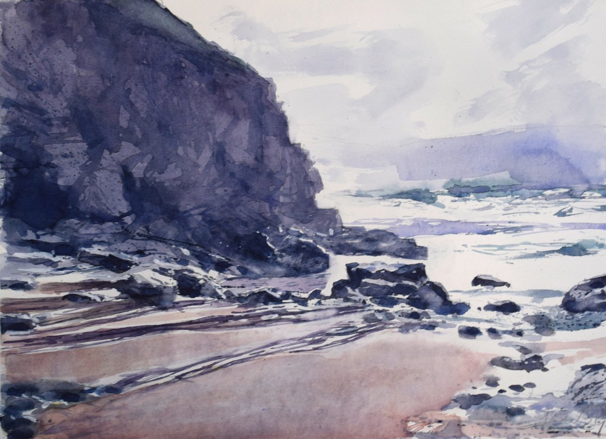 Cornwall beach by Goran Zigolic Watercolors