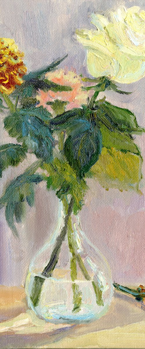 Three flowers in the studio by Tanya Sun