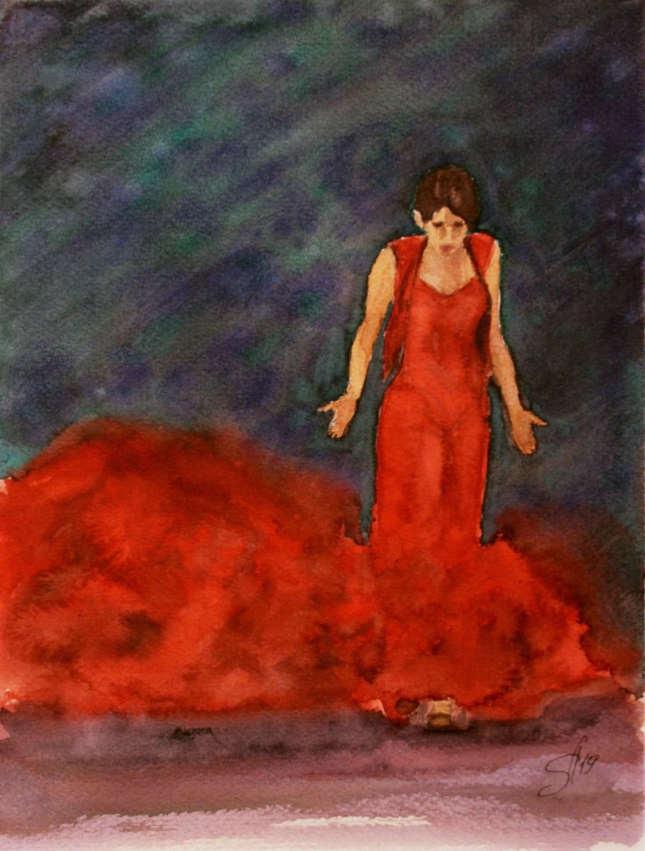 Expressive Watercolour , Flamenco Dancer Ii By Salana Art / Svetlana Samovarova, 10 X 13, Artwork For Sale On Artfinder
