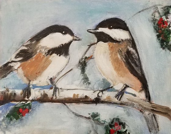 Chickadee pair in Winter