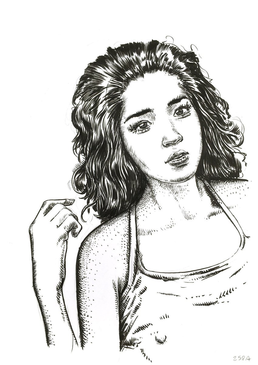 Expressive Portrait Ink Drawing By Dario Moschetta, 15 X 17, Portrait 258A.2020, Original Artwork