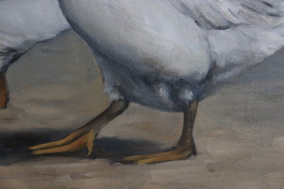 Lockdown Morning Chorus Series - A Gaggle Off to Pasture Painting, Bird Art by Alex Jabore