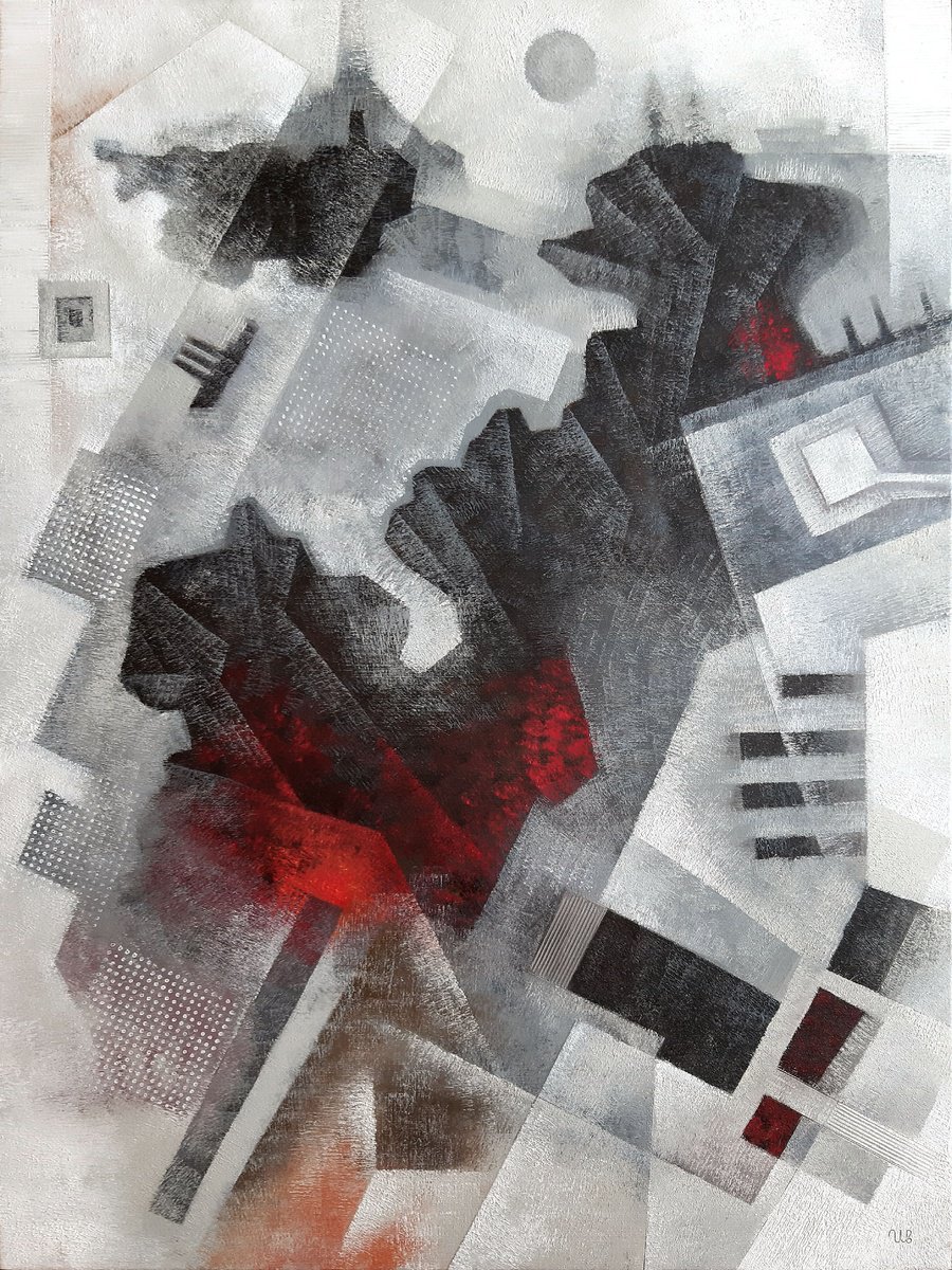 Geometric Abstract Oil Painting By Eugene Ivanov, 24 X 31, The Coastline, Original Artwork