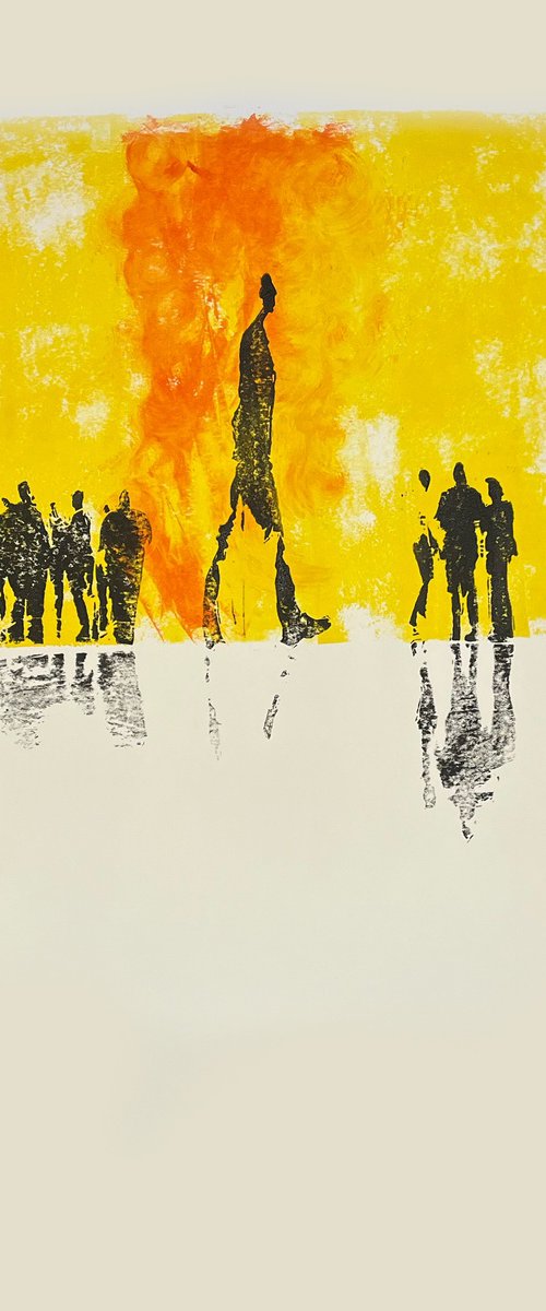 people in the rain Yellow 1 by Steve Bennett
