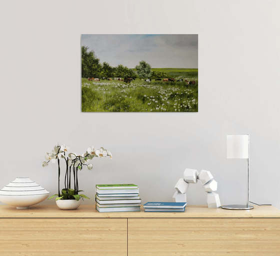 Cows Grazing in Meadow