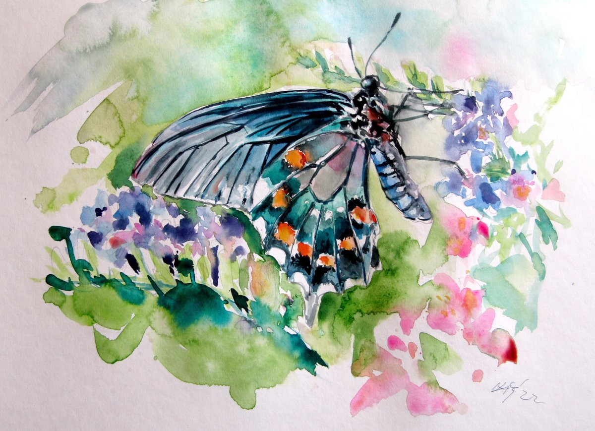 Butterfly with flowers /28 x 38 cm/ by Kovcs Anna Brigitta
