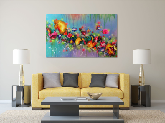 "Fairy Flowers" VERY LARGE Floral Painting