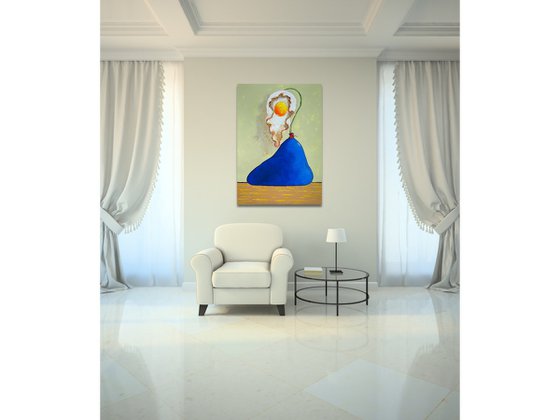Egg flower in blue vase