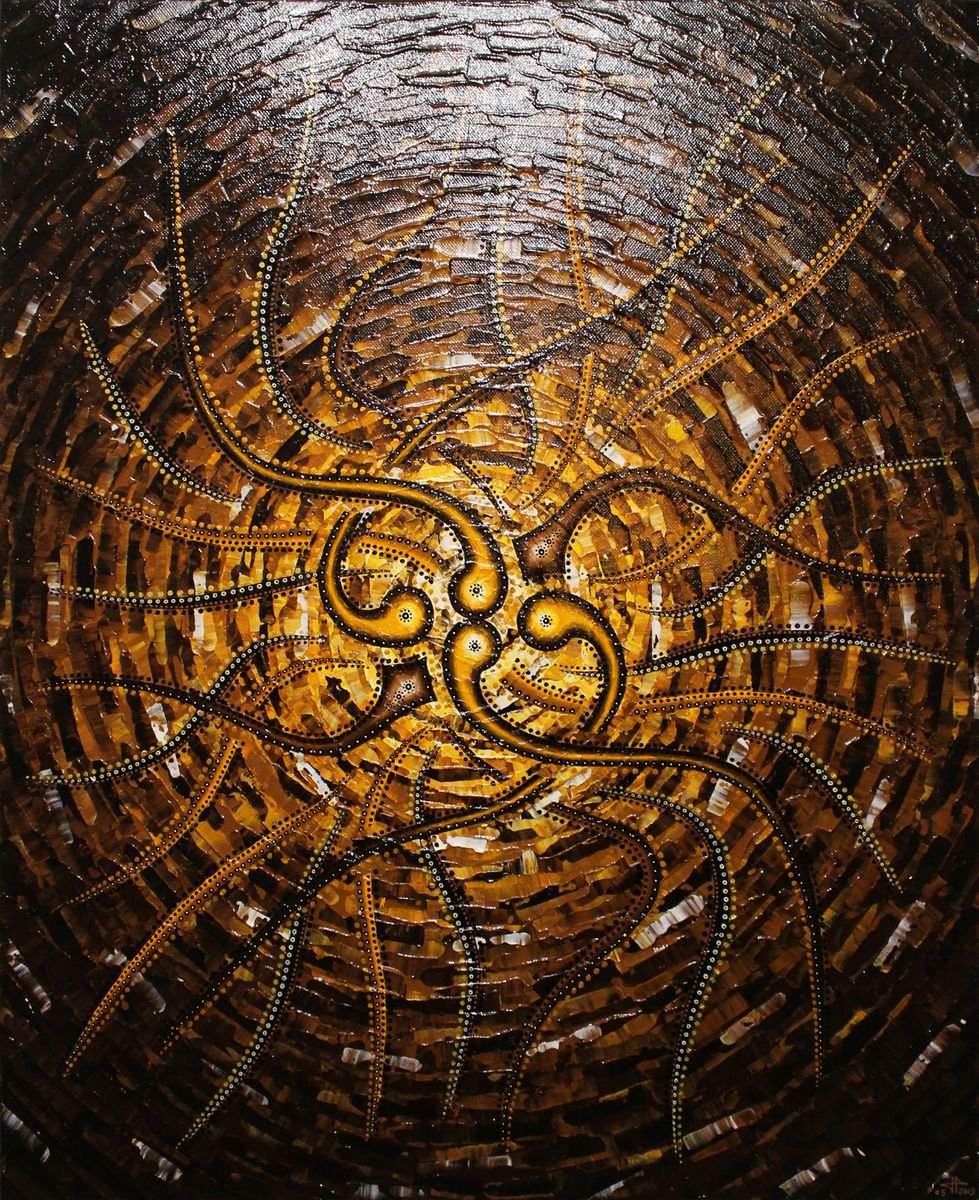 Geometric Abstract Acrylic Painting By Jonathan Pradillon, 20 X 24, Brownish Sense, Original Artwork