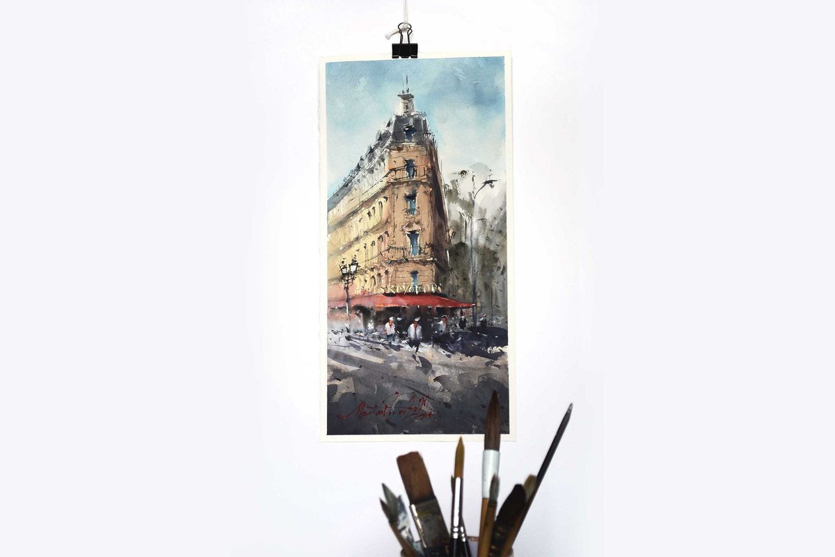 Impressionist watercolor painting of Paris, by Marin Victor