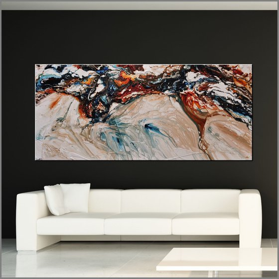 Marbled Coast 270cm x 120cm Blue Oxide White Textured Abstract Art