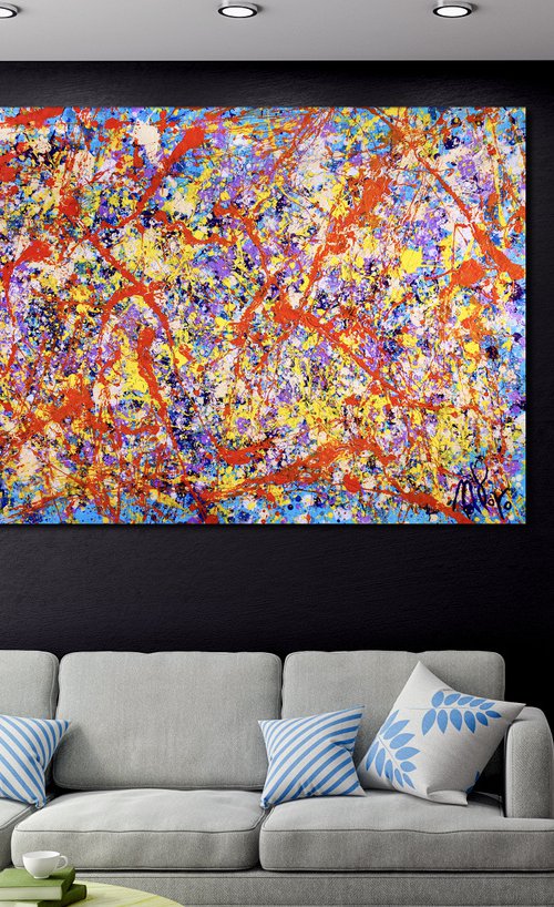 Color storm with shining lights | Large abstract painting by Nestor Toro