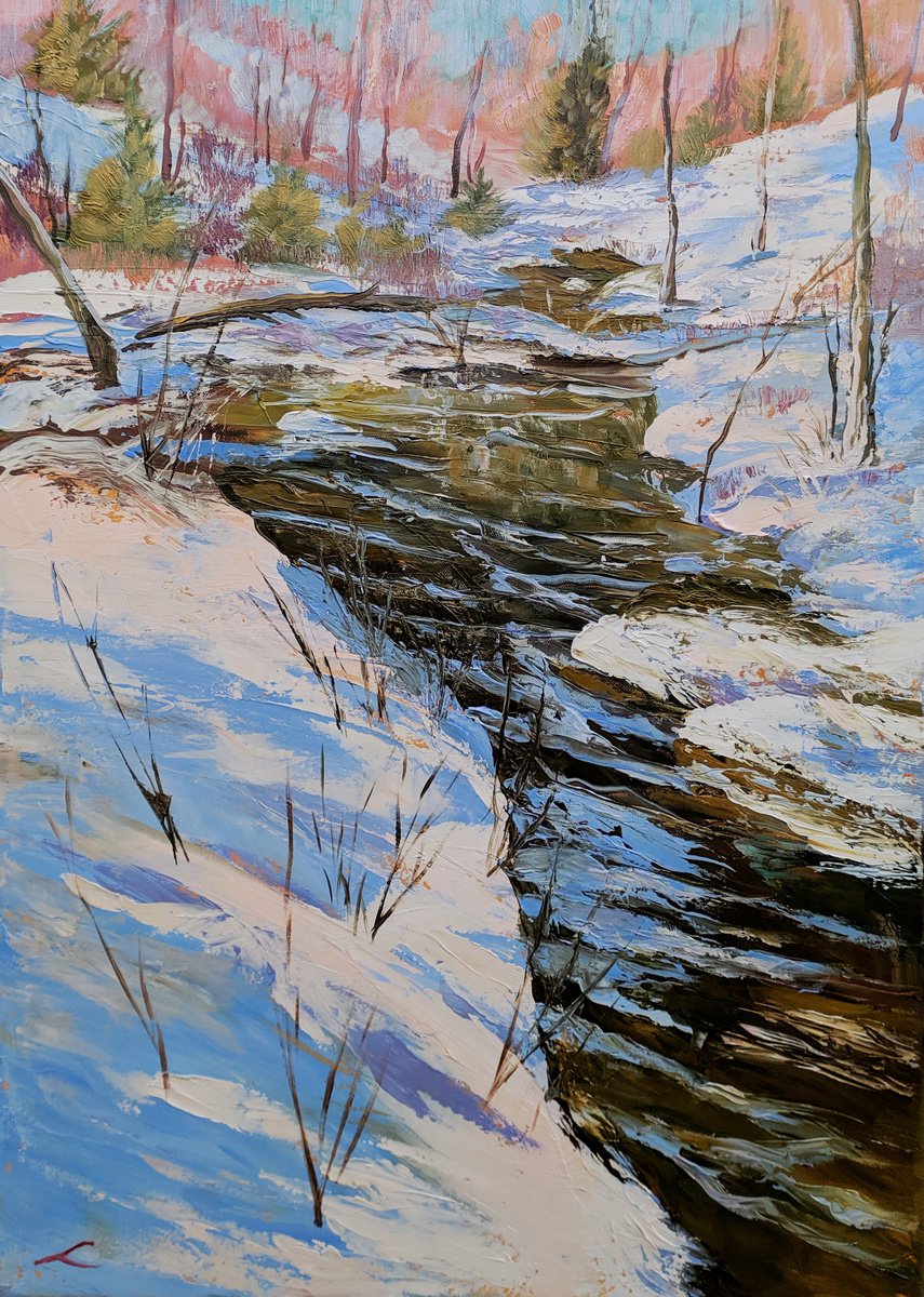 Winter Stream By Elena Sokolova, 20 X 28, Artwork For Sale On Artfinder