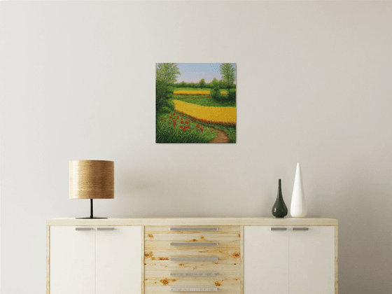 Country landscape with poppy meadow