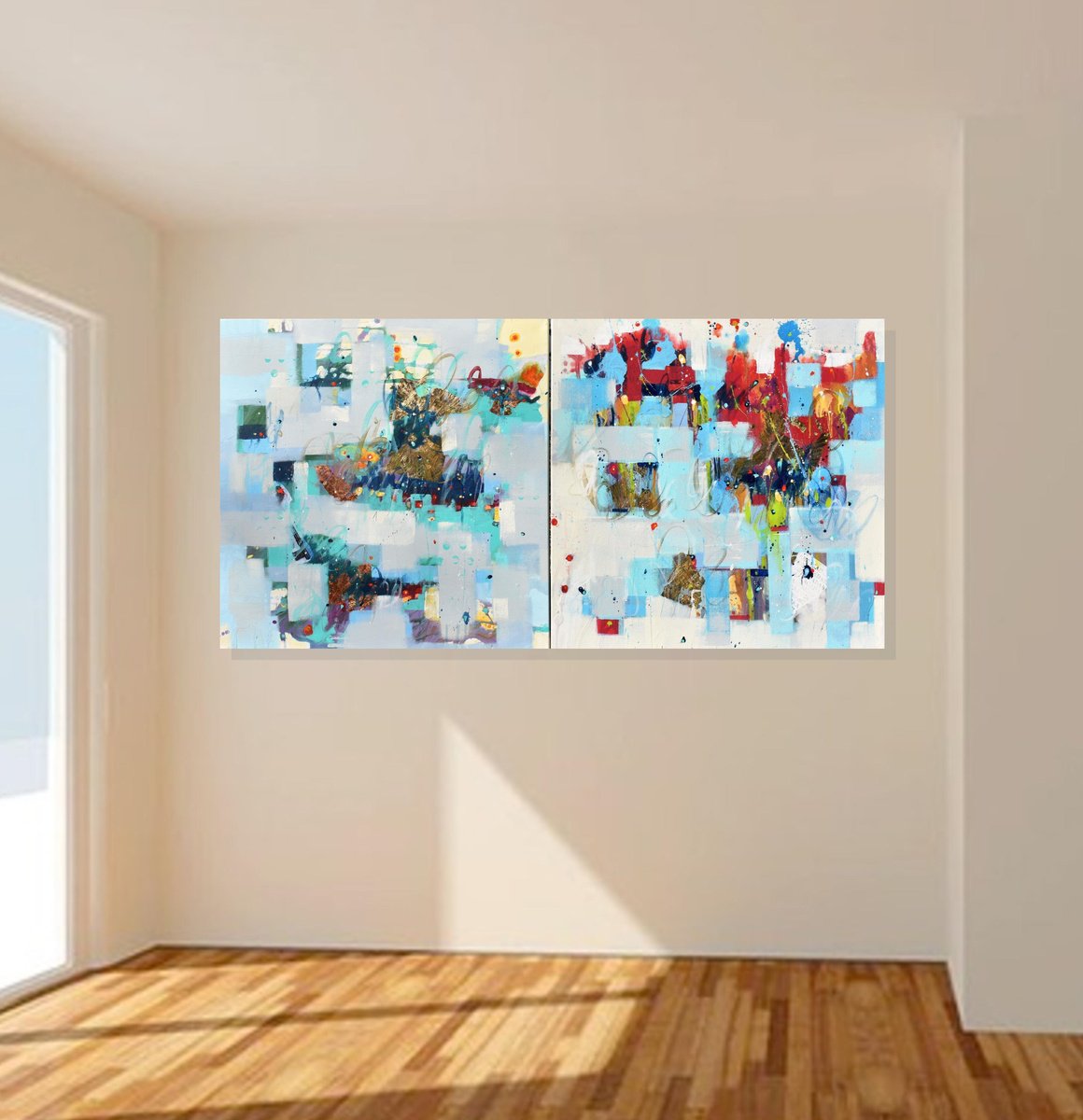 Abstract Landscape Painting By Cynthia Ligeros, 48 X 24, The Poetry Of Ember And Frost, Original Artwork