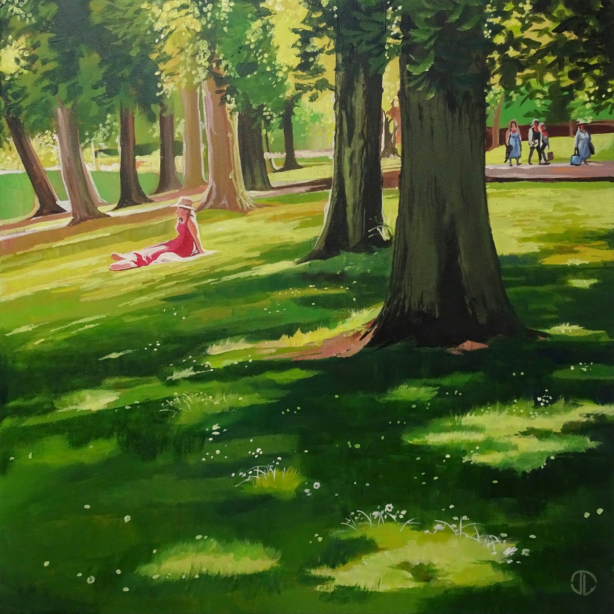 Impressionistic Landscape Acrylic Painting By Joseph Lynch, 20 X 20, Sunshine And Shadows, Original Artwork