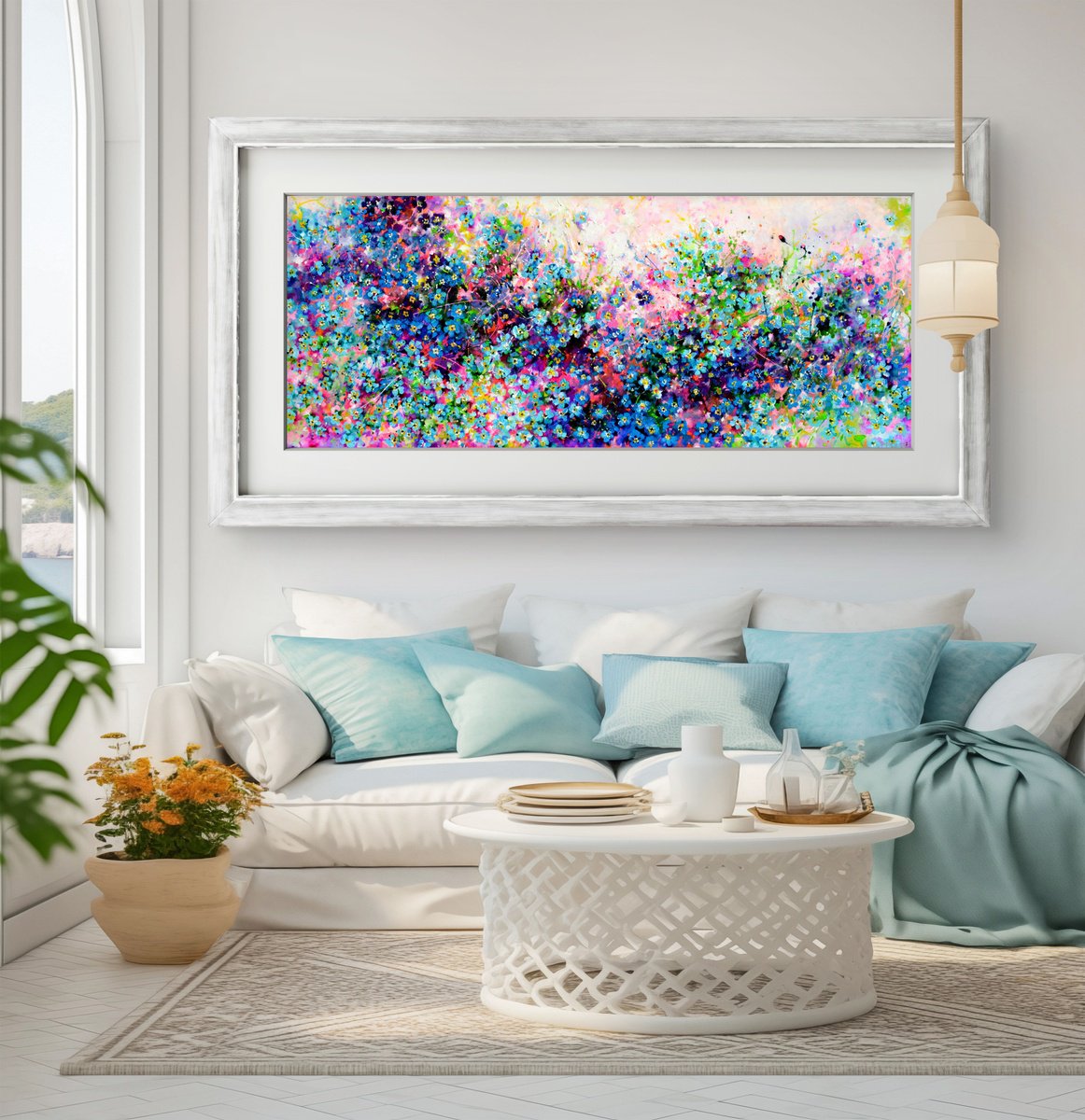 Sunrise Forget Me Not Myosotis Flower Field By Soos Roxana Gabriela, 59 X 24, Artwork For Sale On Artfinder