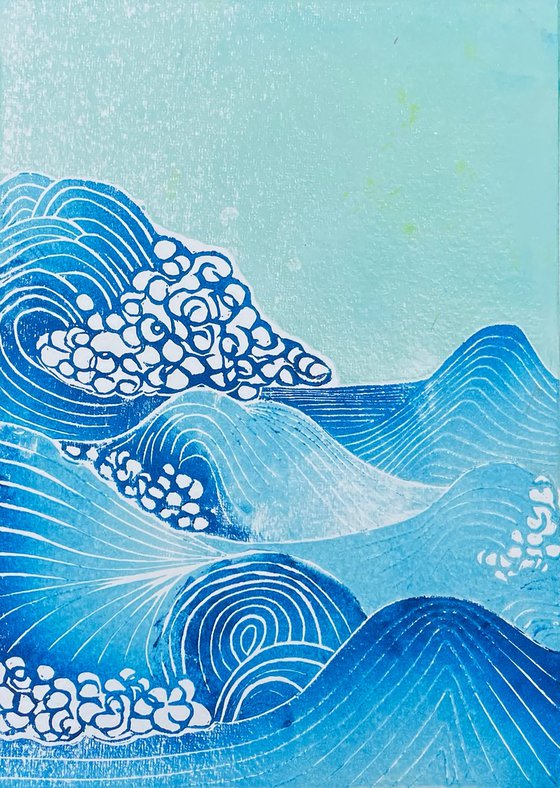 Swishy, Swashy - Waves Linocut