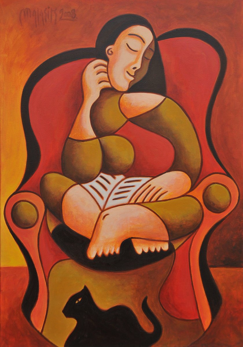 Surrealistic Portrait Oil Painting By Malasits Zsolt, 28 X 39", Dreaming Woman, Original Artwork