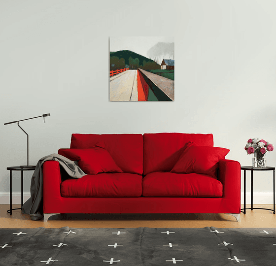 Red Bridge 30x30 inch 76x76 cm by Bo Kravchenko