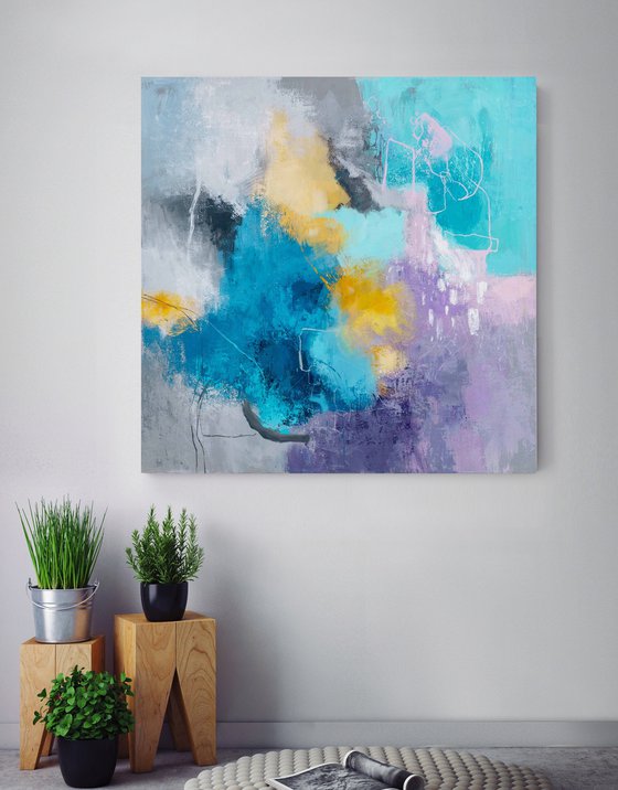 "Spring cloud" Teal purple abstract art