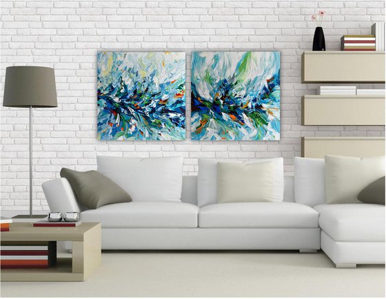 New beginning II - Blue Abstract Acrylic Painting on Canvas, Palette knife art, Colorful Contemporary Artwork