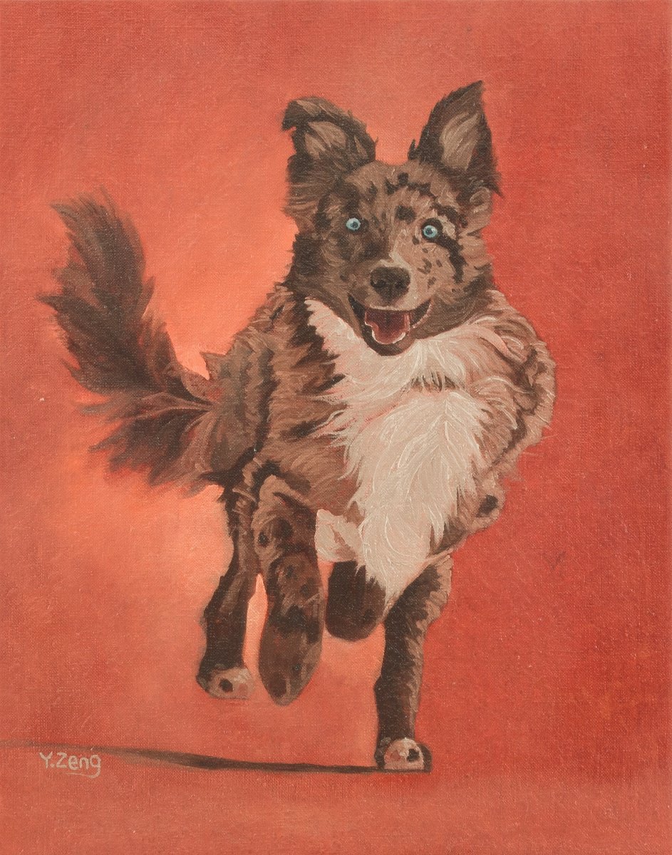 Photorealistic Animal Oil Painting By Yue Zeng, 11 X 14", Dog Portrait, Original Artwork