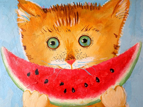 A CAT NAMED SLICE, AND A SLICE OF WATERMELON.