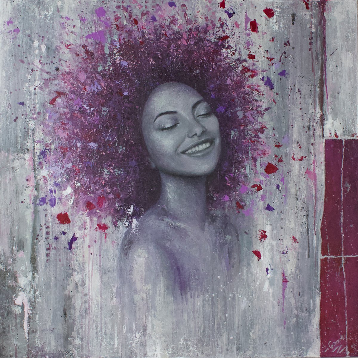 Photorealistic Portrait Acrylic Painting By Julia Grande, 35 X 35", "Violetta(Ii)", Original Artwork
