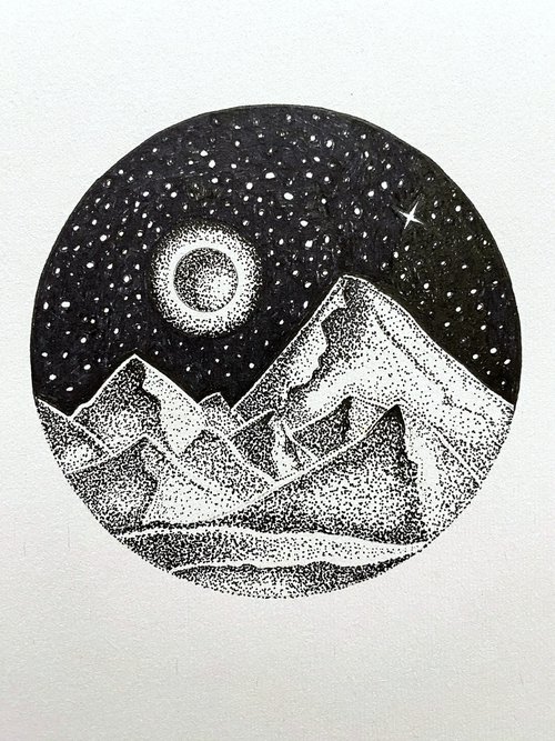 Mountains, night and moon by Tina Shyfruk