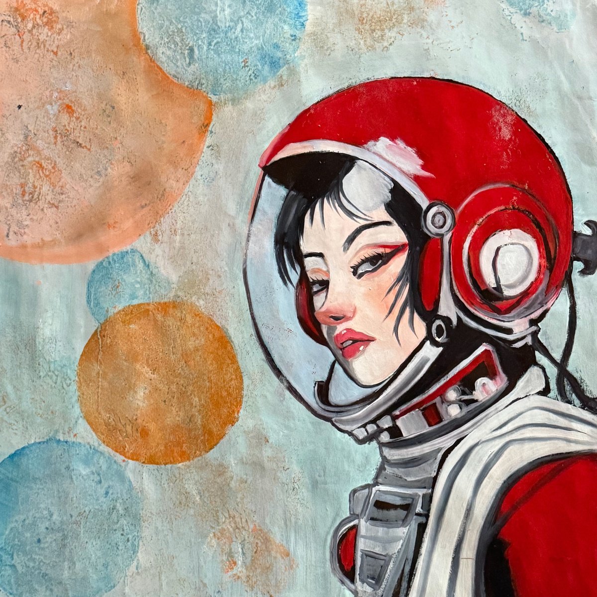 Illustrative Portrait Oil Painting By Lola Jovan, 13 X 14", The Noise Just Fell Away, Original Artwork