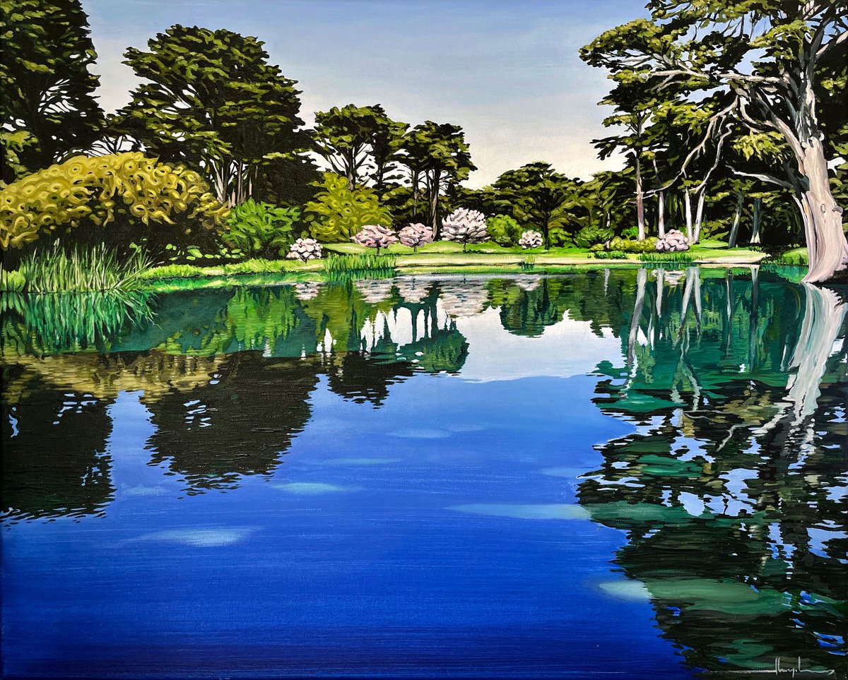 Impressionistic Landscape Acrylic Painting By Alex Nizovsky, 30 X 24, Spring In Golden Gate Park, Original Artwork
