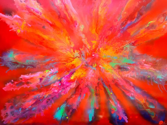 Colourful Large Abstract Painting - Red Pandora XL Ready to Hang Hotel and Restaurant Wall Decoration