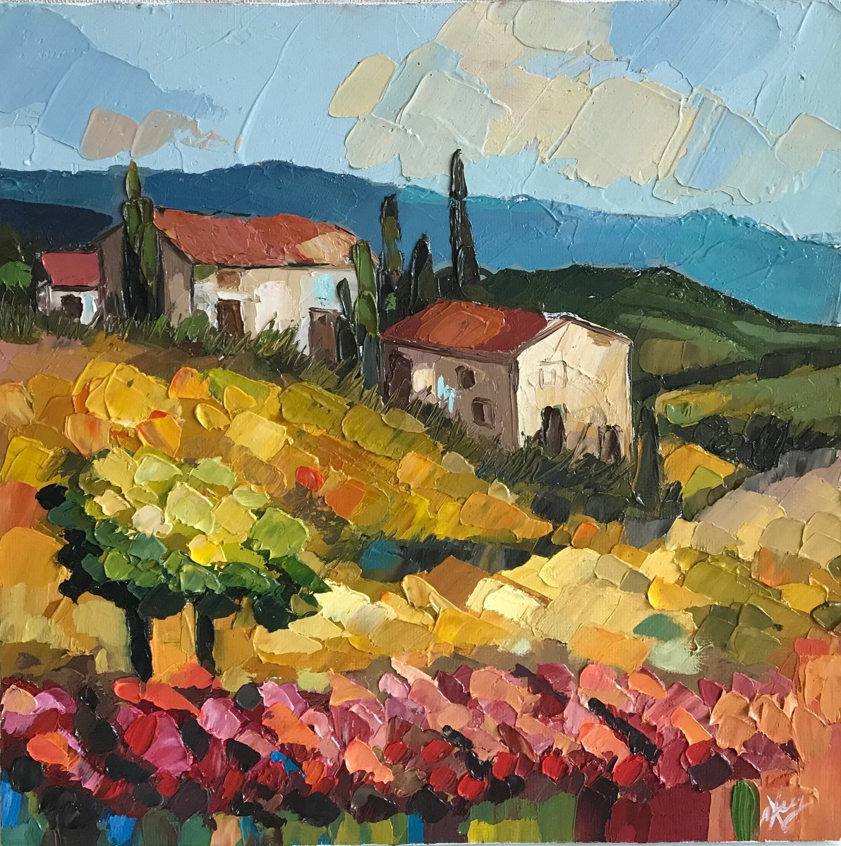 Provence landscape 22x22cm by Leysan Khasanova