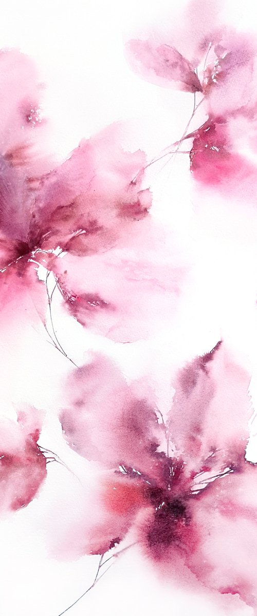 Pink flowers, soft floral painting "Touching" by Olga Grigo