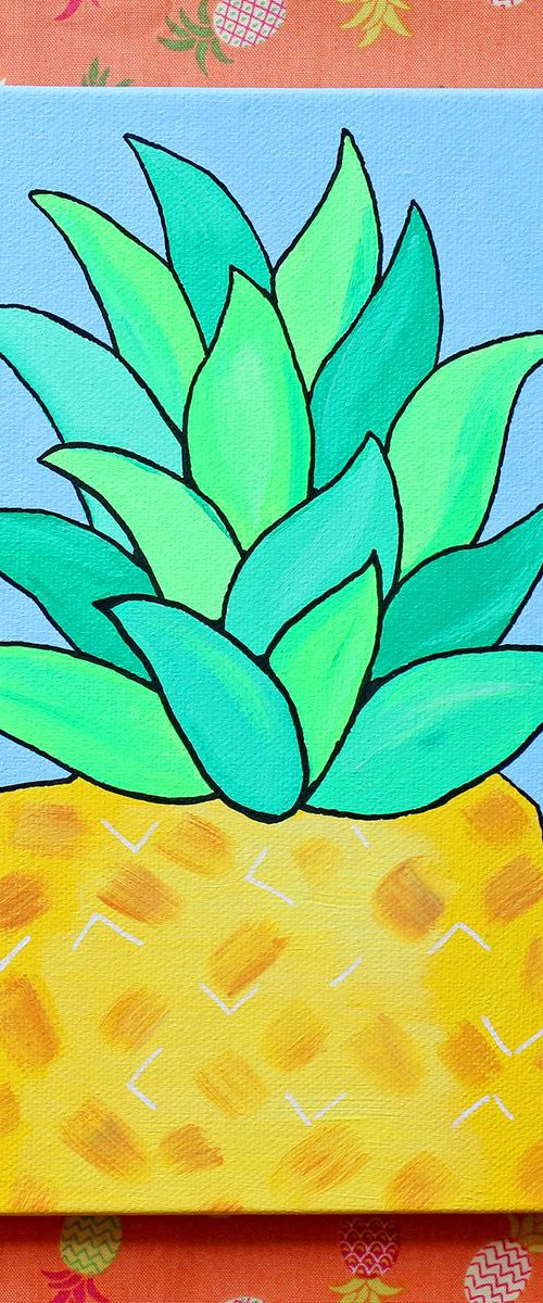 Pineapple Pop Art Painting On Canvas by Ian Viggars
