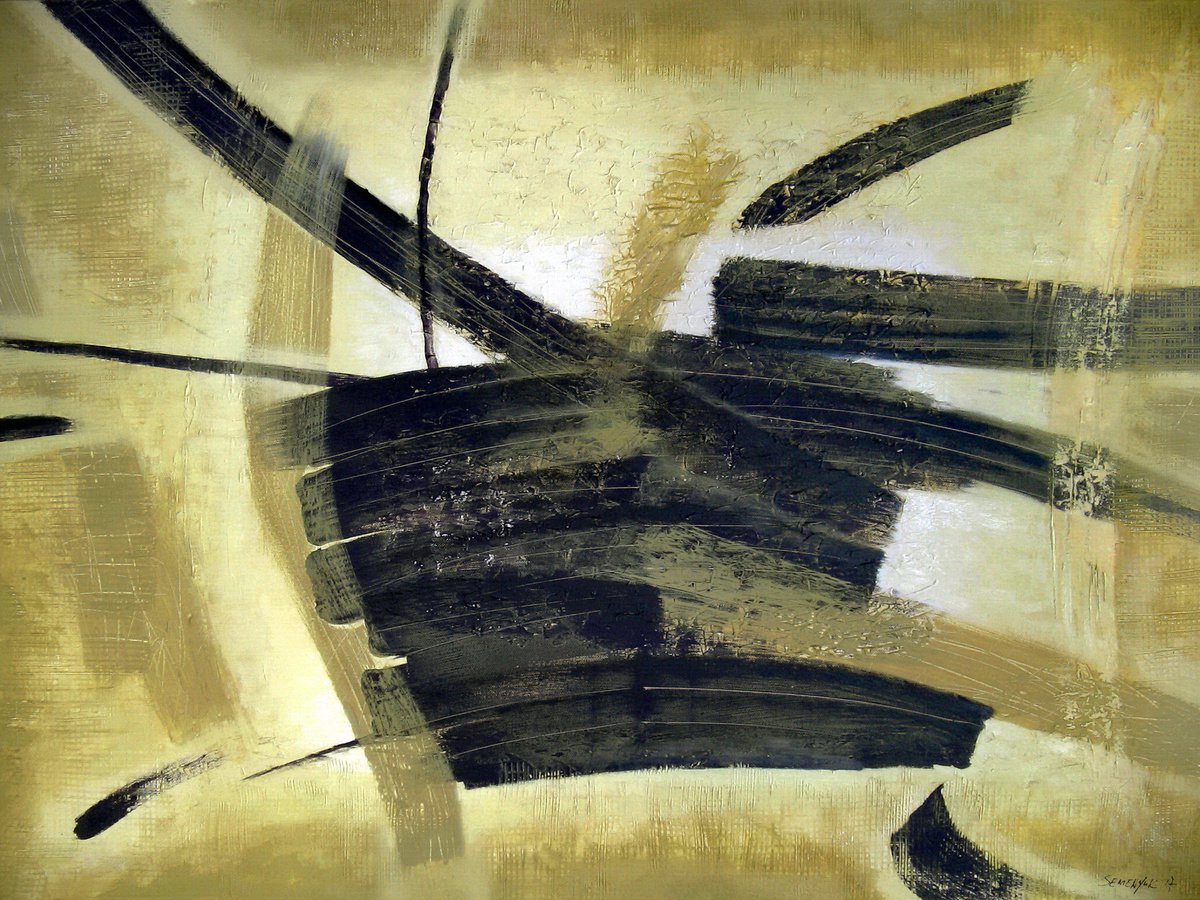 Olive green and black abstraction 3 by Evgen Semenyuk