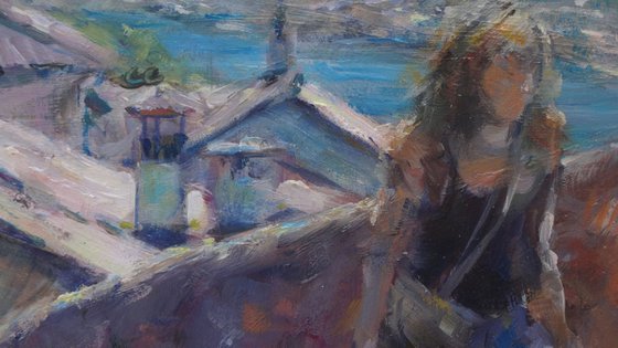 Rooftops. One-of-a-Kind Oil Painting on Board. Unframed.