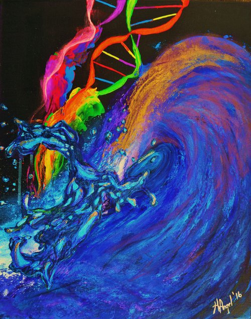 water wave "Mirage" modern water splash neon colors by Henrieta Angel