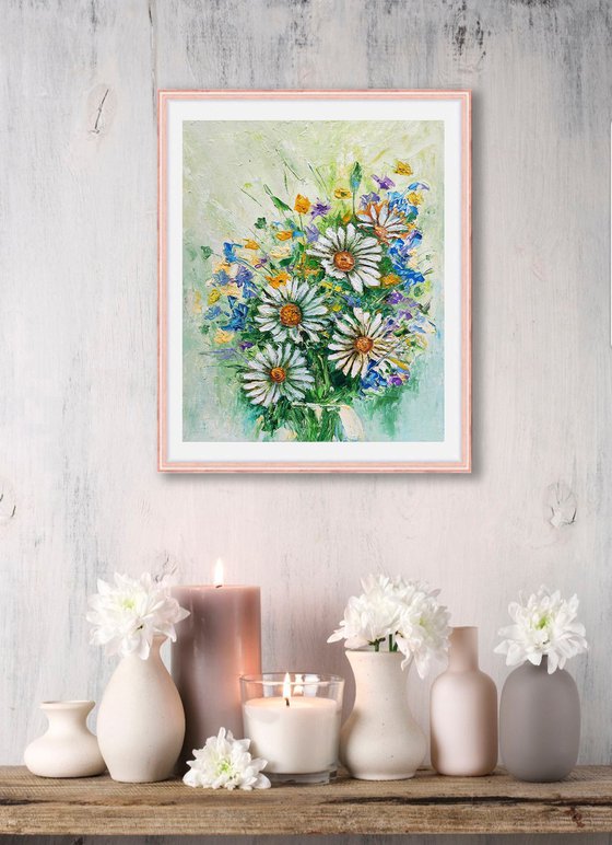 Daisy Bouquet Painting Floral Original Wall Art Flower Bouquet Artwork