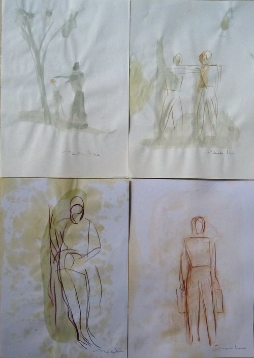 Four sketches - The Figures, 21x29 cm - affordable & AF exclusive ! by Frederic Belaubre
