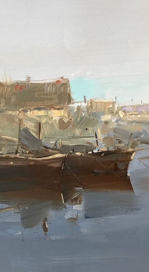 Rowboats, Original oil painting, Handmade artwork, One of a kind by Vahe Yeremyan