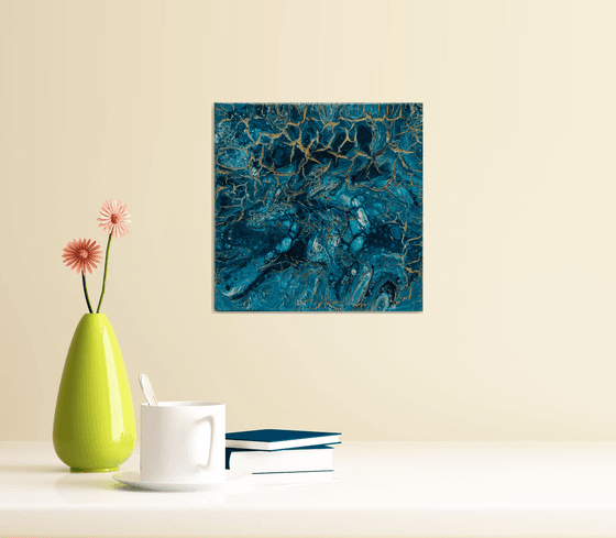 Blue navy small pouring abstract art wall decor