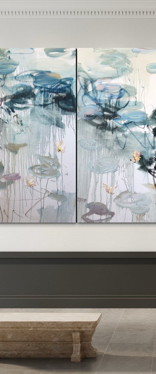 Water Lilies Reflections Diptych by Lilia Orlova-Holmes