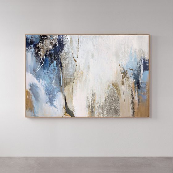 "Silver Avalanche" Abstract blue silver art