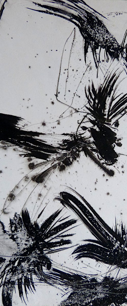 Black and white Abstract Drawing 1, Ink on Paper 24x32 cm by Frederic Belaubre