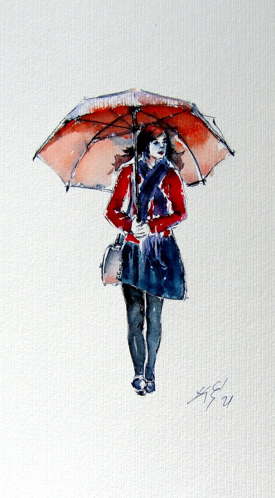Walking girl with umbrella