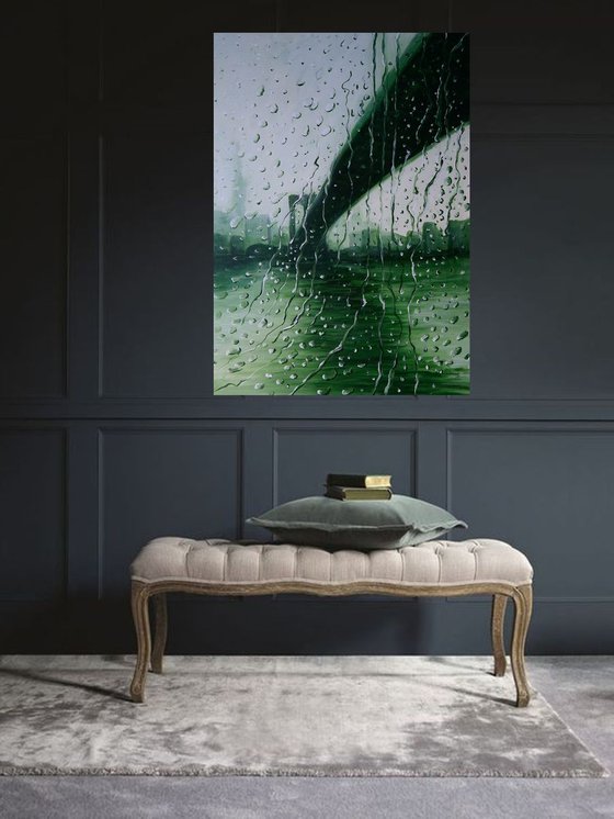 Rain on Brooklyn Bridge - Rain New York Decor Home Office Painting