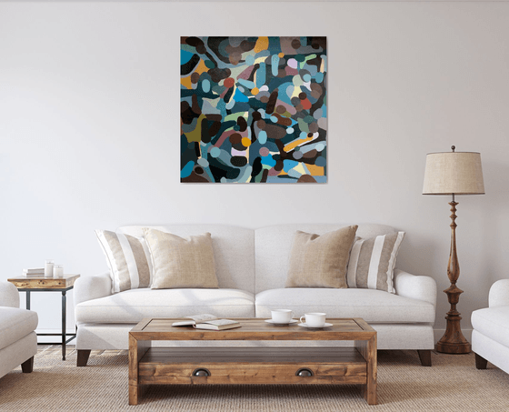 Abstract painting. Blue leaves