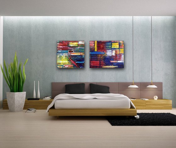 "Take It From Me" - FREE USA SHIPPING - Original Large PMS Abstract Diptych Oil Paintings On Canvas - 54" x 24"